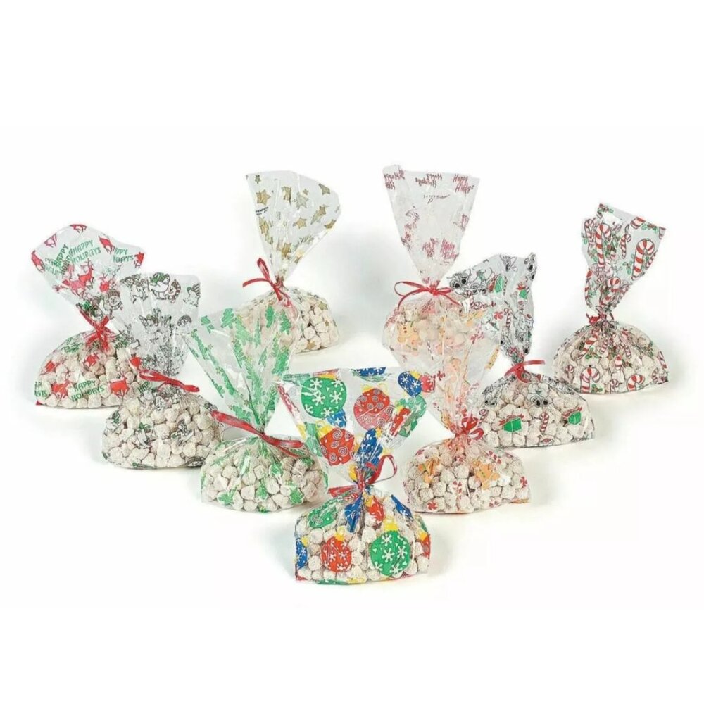 108 ~ Christmas Cellophane Treat Bags ~ Cello Gift Bag Assortment 5 1/2" x 11"